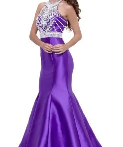 Nox Anabel - 8296 Illusion Halter Beaded Bodice Mermaid Gown
