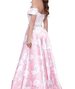 Formal Gowns Nox Anabel - 8301 Lace Off Shoulder Floral A-Line Gown