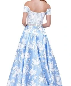 Formal Gowns Nox Anabel - 8301 Lace Off Shoulder Floral A-Line Gown