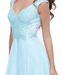 Formal Gowns Nox Anabel - 8302 Adorned Lace Bodice Sleeveless Chiffon Dress