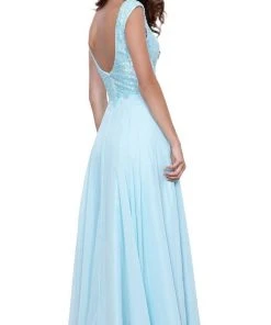 Formal Gowns Nox Anabel - 8302 Adorned Lace Bodice Sleeveless Chiffon Dress