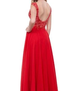 Formal Gowns Nox Anabel - 8302 Adorned Lace Bodice Sleeveless Chiffon Dress
