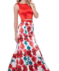 Formal Gowns Nox Anabel - 8313 Two-Piece Sleeveless Floral Trumpet Evening Dress