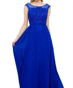 Formal Gowns Nox Anabel - 8314 Elegant Lace Bodice Scoop Back Chiffon A-Line Evening Gown