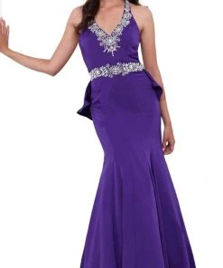 Nox Anabel - 8315 Embellished V-neck Satin Mermaid Dress