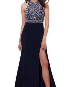 Nox Anabel - 8321 Rhinestone Embellished Halter Illusion Evening Gown