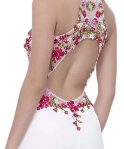 Nox Anabel - 8322 Floral Embroidered Halter Jersey Evening Dress Formal Gowns