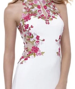 Nox Anabel - 8322 Floral Embroidered Halter Jersey Evening Dress Formal Gowns