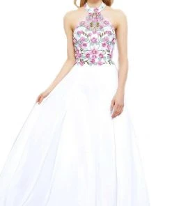 Formal Gowns Nox Anabel - 8326 Lovely Floral Halter Style Long Evening Gown