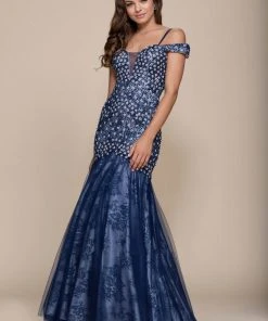 Formal Gowns Nox Anabel - 8328 Beaded Off-Shoulder Trumpet Evening Gown