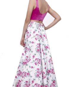 Nox Anabel - 8331 Bateau Neck Two-Piece Floral A-line Evening Gown
