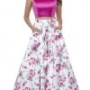 Nox Anabel - 8331 Bateau Neck Two-Piece Floral A-line Evening Gown