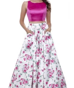 Nox Anabel - 8331 Bateau Neck Two-Piece Floral A-line Evening Gown