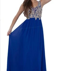 Formal Gowns Nox Anabel - 8343 Sleeveless Beaded V Neck Lace Bodice Long Gown 14 Formal Gowns Nox Anabel - 8343 Sleeveless Beaded V Neck Lace Bodice Long Gown