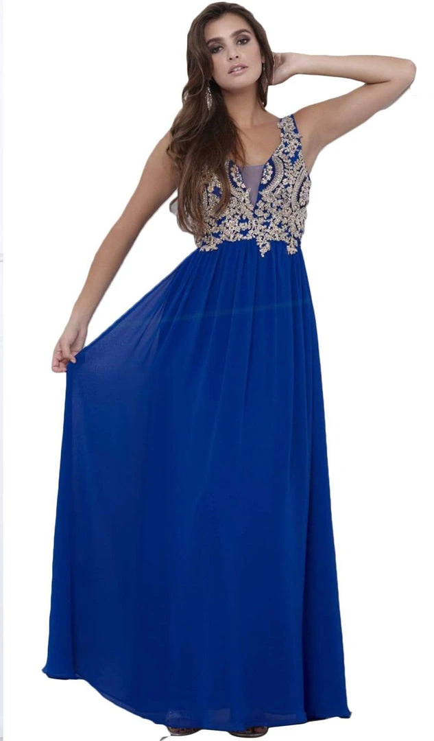 Formal Gowns Nox Anabel - 8343 Sleeveless Beaded V Neck Lace Bodice Long Gown 7 Formal Gowns Nox Anabel - 8343 Sleeveless Beaded V Neck Lace Bodice Long Gown