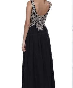 Formal Gowns Nox Anabel - 8343 Sleeveless Beaded V Neck Lace Bodice Long Gown 13 Formal Gowns Nox Anabel - 8343 Sleeveless Beaded V Neck Lace Bodice Long Gown