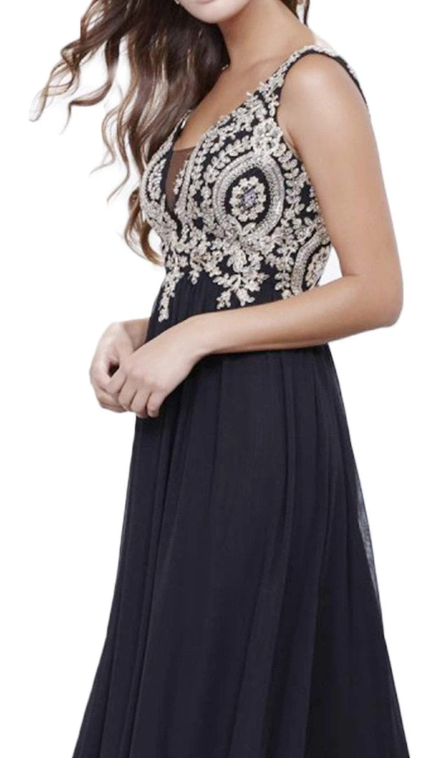 Formal Gowns Nox Anabel - 8343 Sleeveless Beaded V Neck Lace Bodice Long Gown 4 Formal Gowns Nox Anabel - 8343 Sleeveless Beaded V Neck Lace Bodice Long Gown