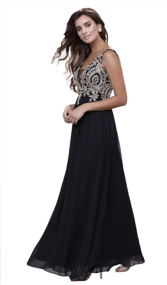 Formal Gowns Nox Anabel - 8343 Sleeveless Beaded V Neck Lace Bodice Long Gown 3 Formal Gowns Nox Anabel - 8343 Sleeveless Beaded V Neck Lace Bodice Long Gown