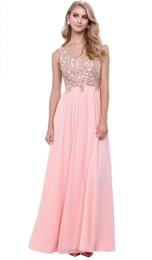 Formal Gowns Nox Anabel - 8343 Sleeveless Beaded V Neck Lace Bodice Long Gown 10 Formal Gowns Nox Anabel - 8343 Sleeveless Beaded V Neck Lace Bodice Long Gown