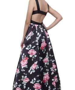 Nox Anabel - 8351 Sleeveless Deep V-Neck Floral Evening Dress