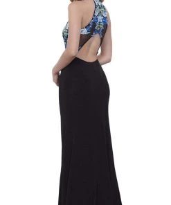 Formal Gowns Nox Anabel - 8375 Sleeveless Laced Halter Jersey Evening Dress