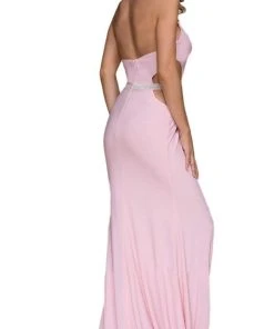 Nox Anabel - A046 Plunging Halter Embellished Sheath Dress
