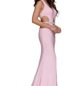 Nox Anabel - A046 Plunging Halter Embellished Sheath Dress