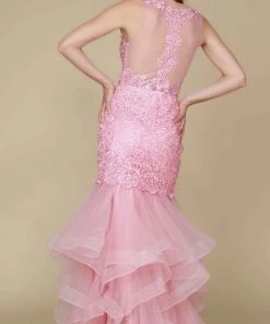 Nox Anabel - A059 Beaded Lace Ruffled Mermaid Dress Formal Gowns