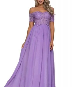 Nox Anabel - A061 Off Shoulder Lace Illusion Bodice Gown