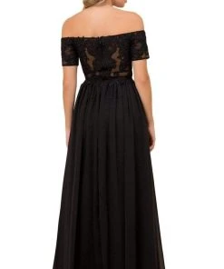 Nox Anabel - A061 Off Shoulder Lace Illusion Bodice Gown