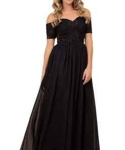 Nox Anabel - A061 Off Shoulder Lace Illusion Bodice Gown