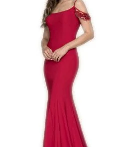 Nox Anabel - A073 Beaded Off-Shoulder Georgette Mermaid Gown