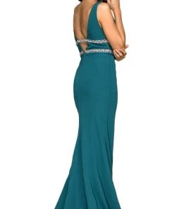 Formal Gowns Nox Anabel - A076 Sleeveless Jewel-Banded V-Neck Mermaid Gown