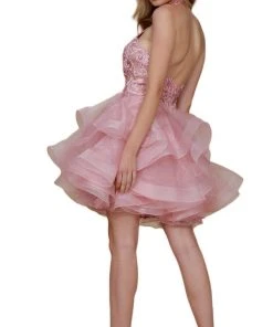 Nox Anabel - A610 Embroidered Halter Tiered A-line Dress 14 Nox Anabel - A610 Embroidered Halter Tiered A-line Dress