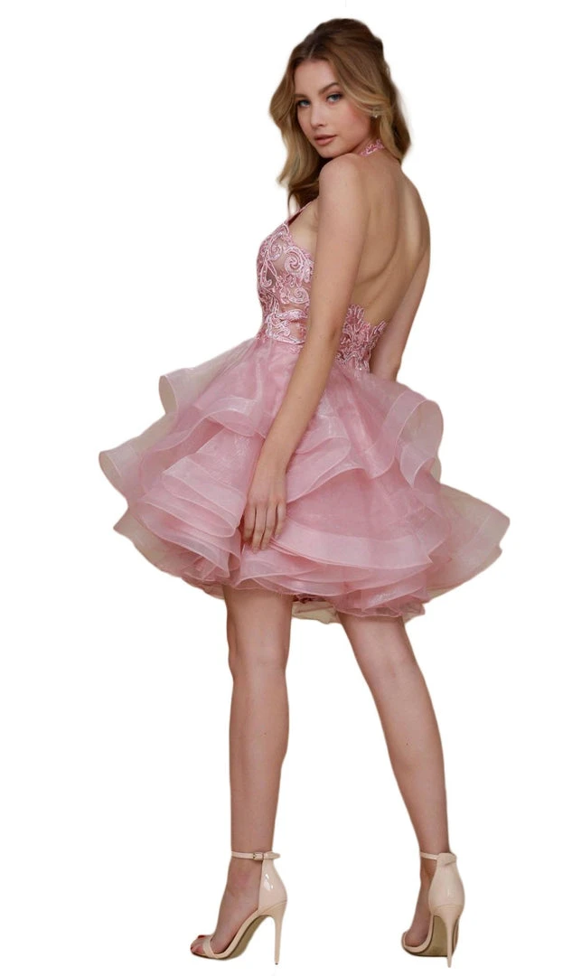 Nox Anabel - A610 Embroidered Halter Tiered A-line Dress 8 Nox Anabel - A610 Embroidered Halter Tiered A-line Dress