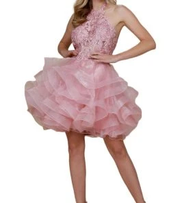 Nox Anabel - A610 Embroidered Halter Tiered A-line Dress 13 Nox Anabel - A610 Embroidered Halter Tiered A-line Dress