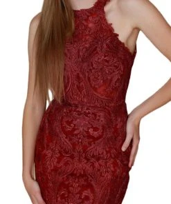 Nox Anabel - A612 Sleeveless Lace Halter Sheath Dress Plus Size Dresses