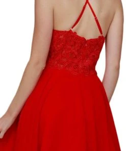 Nox Anabel - A615 Embroidered Halter Neck Chiffon A-line Dress Cocktail Dresses