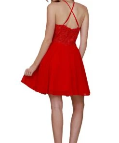 Nox Anabel - A615 Embroidered Halter Neck Chiffon A-line Dress Cocktail Dresses