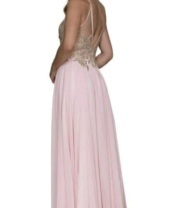 Nox Anabel - B084 Gilded Lace Cutout Halter Chiffon Evening Gown 13 Nox Anabel - B084 Gilded Lace Cutout Halter Chiffon Evening Gown
