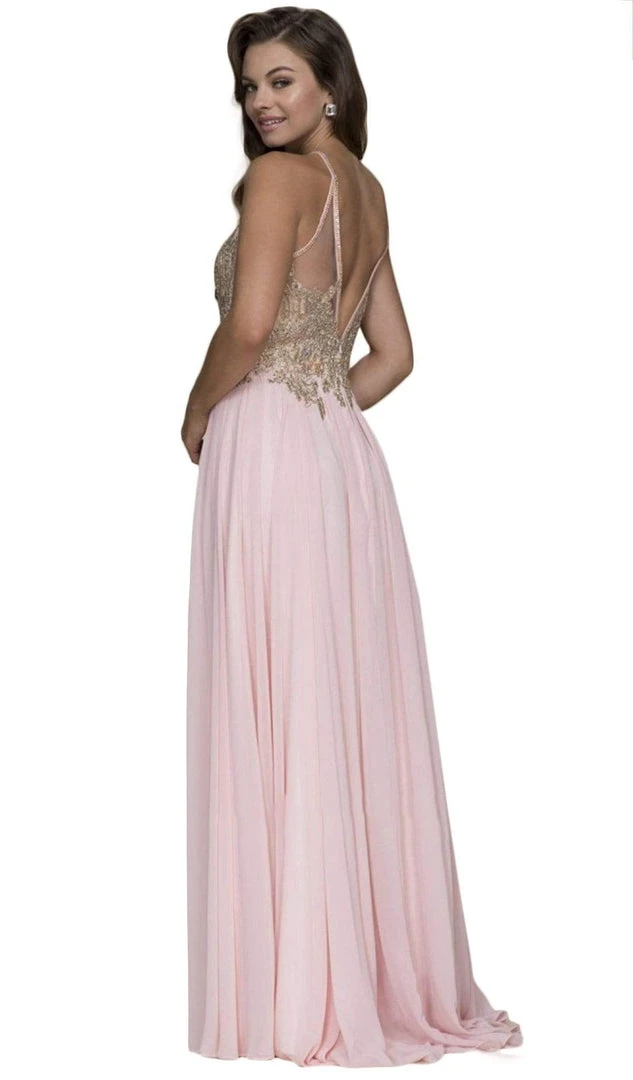 Nox Anabel - B084 Gilded Lace Cutout Halter Chiffon Evening Gown 8 Nox Anabel - B084 Gilded Lace Cutout Halter Chiffon Evening Gown
