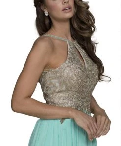 Nox Anabel - B084 Gilded Lace Cutout Halter Chiffon Evening Gown 12 Nox Anabel - B084 Gilded Lace Cutout Halter Chiffon Evening Gown