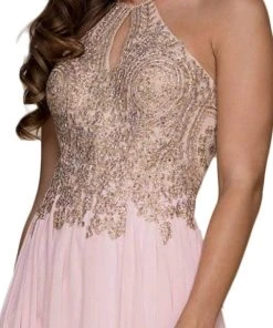 Nox Anabel - B084 Gilded Lace Cutout Halter Chiffon Evening Gown 9 Nox Anabel - B084 Gilded Lace Cutout Halter Chiffon Evening Gown