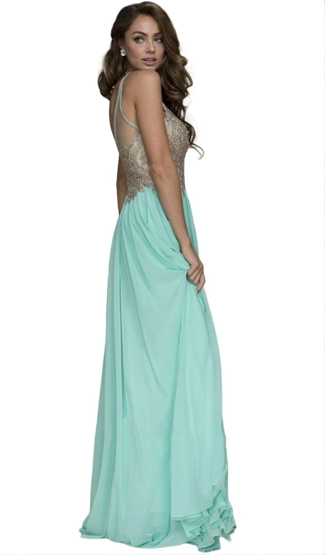 Nox Anabel - B084 Gilded Lace Cutout Halter Chiffon Evening Gown 5 Nox Anabel - B084 Gilded Lace Cutout Halter Chiffon Evening Gown