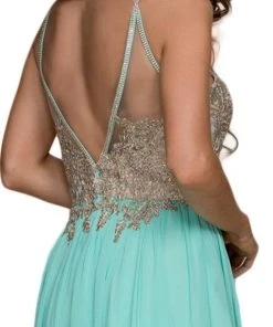 Nox Anabel - B084 Gilded Lace Cutout Halter Chiffon Evening Gown 11 Nox Anabel - B084 Gilded Lace Cutout Halter Chiffon Evening Gown