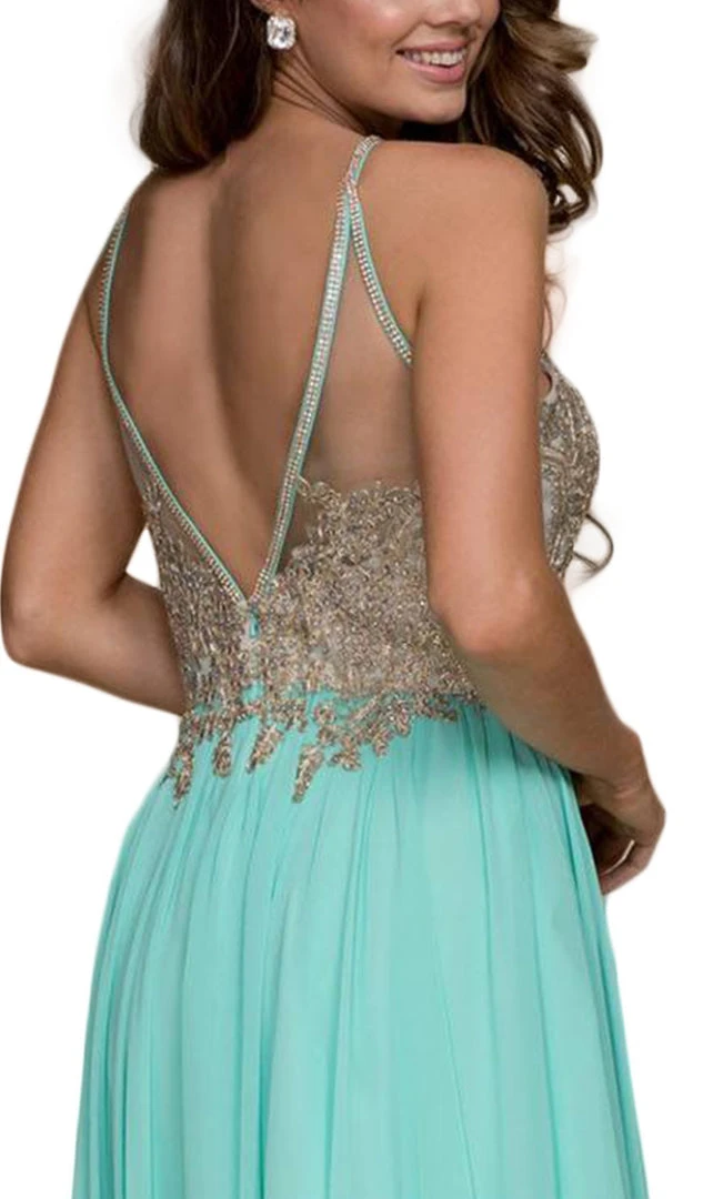 Nox Anabel - B084 Gilded Lace Cutout Halter Chiffon Evening Gown 6 Nox Anabel - B084 Gilded Lace Cutout Halter Chiffon Evening Gown