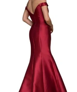 Nox Anabel - C004 Plunge Detailed Off Shoulder Mikado Trumpet Evening Gown
