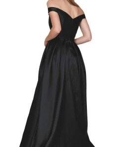 Nox Anabel - C007 Sleek Off Shoulder Mikado A-Line Gown