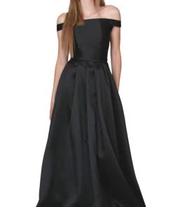 Nox Anabel - C007 Sleek Off Shoulder Mikado A-Line Gown