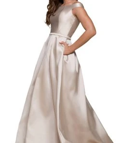 Nox Anabel - C007 Sleek Off Shoulder Mikado A-Line Gown